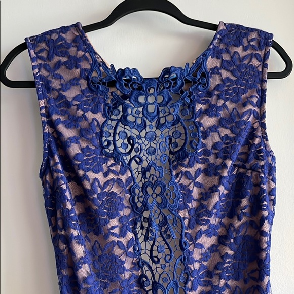 DANITY Women’s Blue Lace Mini Dress, size L cobalt blue prom party dress - Picture 3 of 9